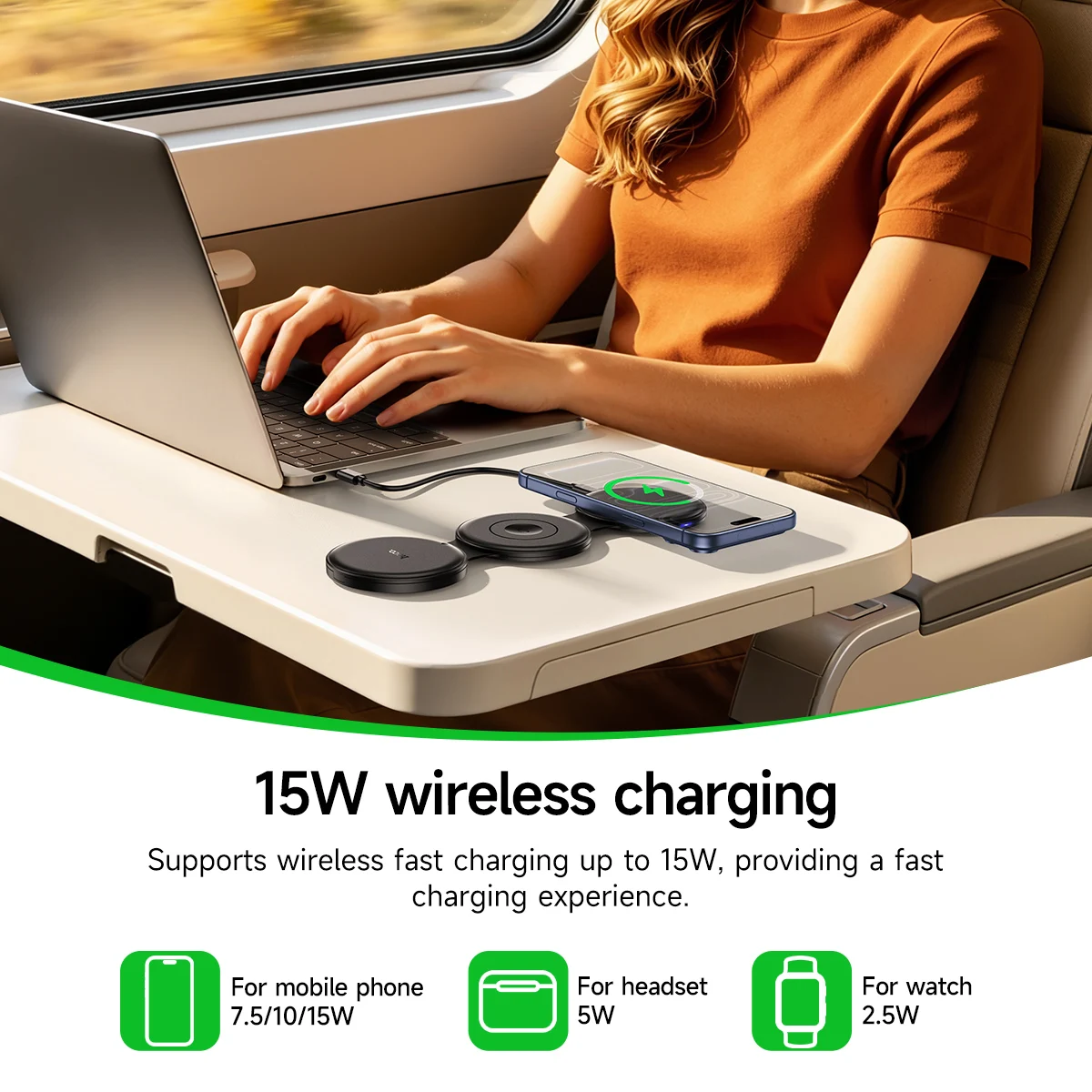 HOCO CQ24 All-in-one Wireless Fast Charger Stand Holder For Mobile Phones Smart Watch Earphones Chargers Travel Charging Set view 2