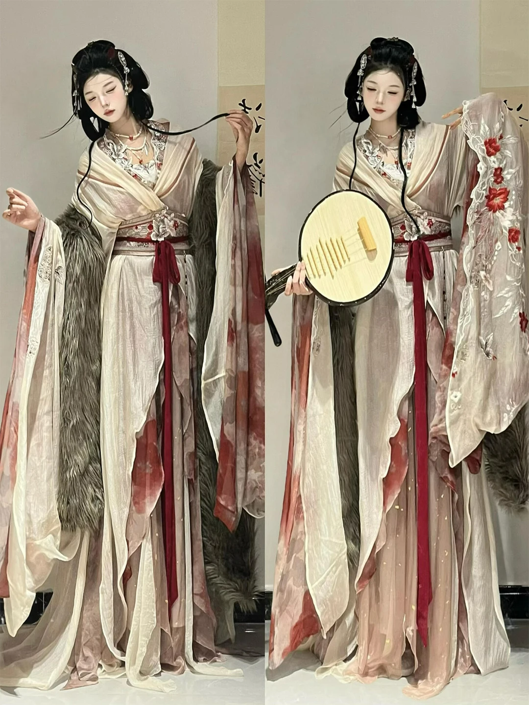 New 2026 Women's Hanfu Ancient War Period Gown with Strap Large Sleeve Asymmetrical Lace Design Autumn Winter Traditional Chi...