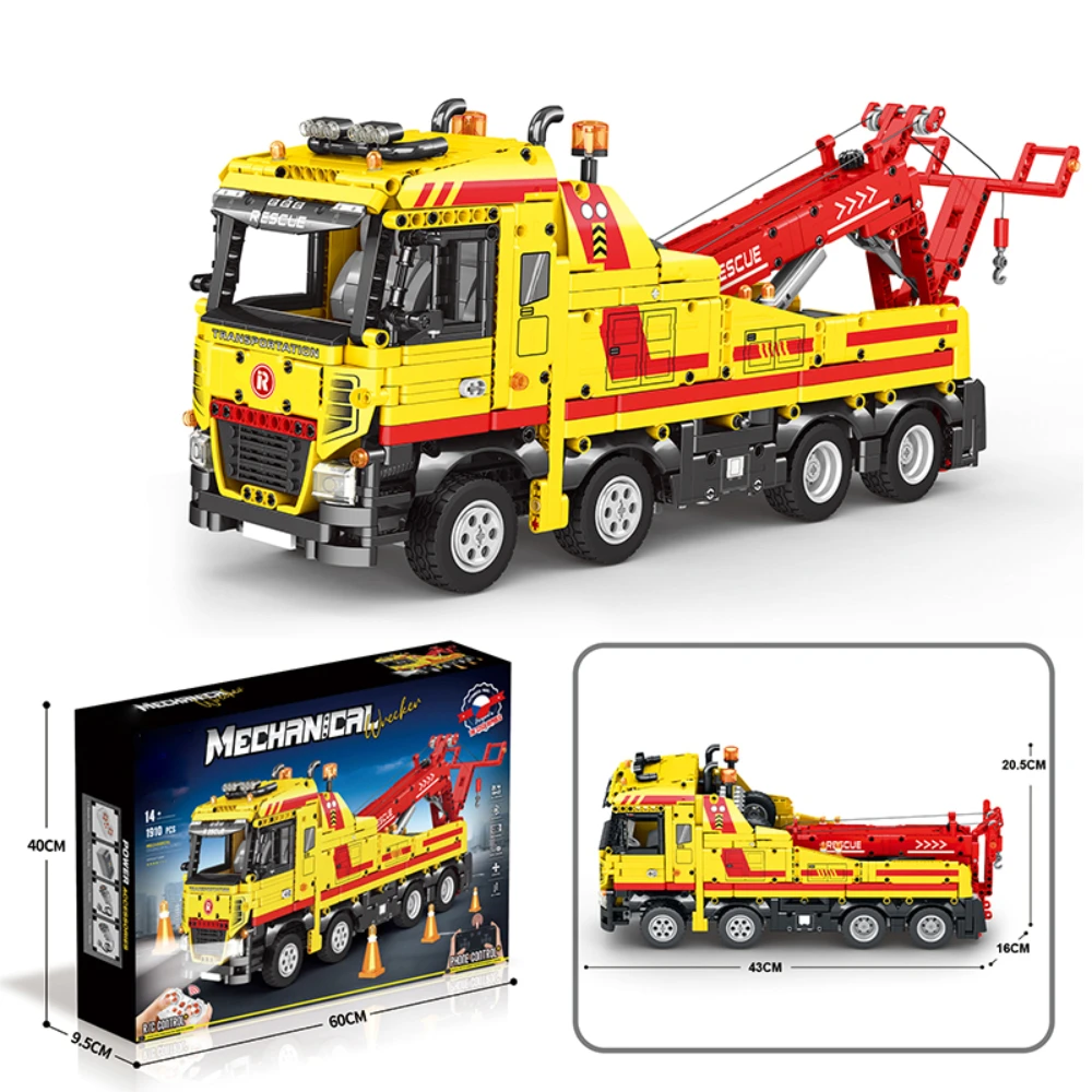 Motorized Wrecker Trucks Building Set for Adults, 1910 Pcs, Remote Controlled Tow Truck Clamping Blocks, Gift for Girls and Boys