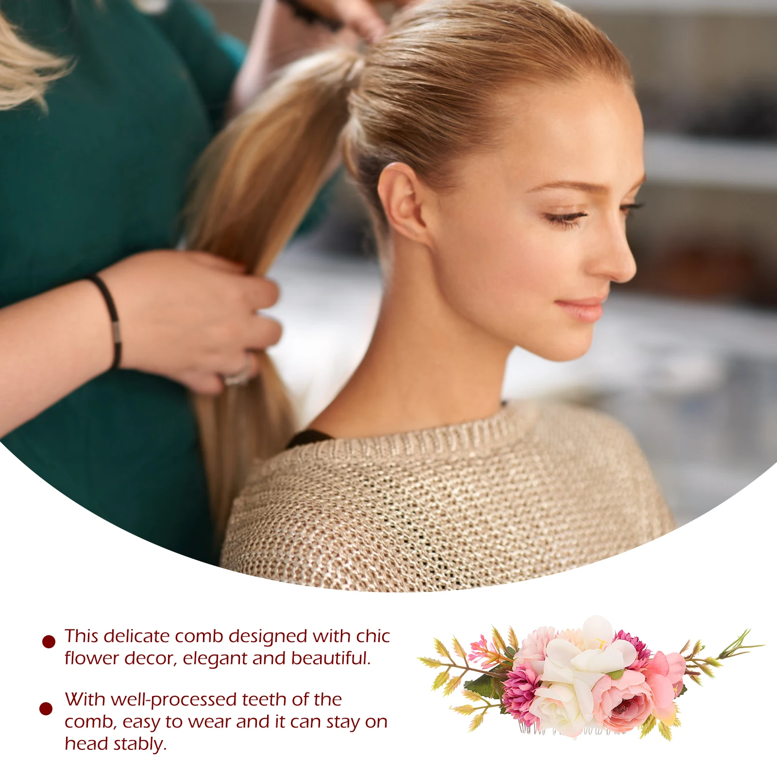 

Elegant Flower Bride Comb Wedding Floral Hair Decoration Banquet Ball Party Hair Side Comb Chic Flower Design Comfortable Stable