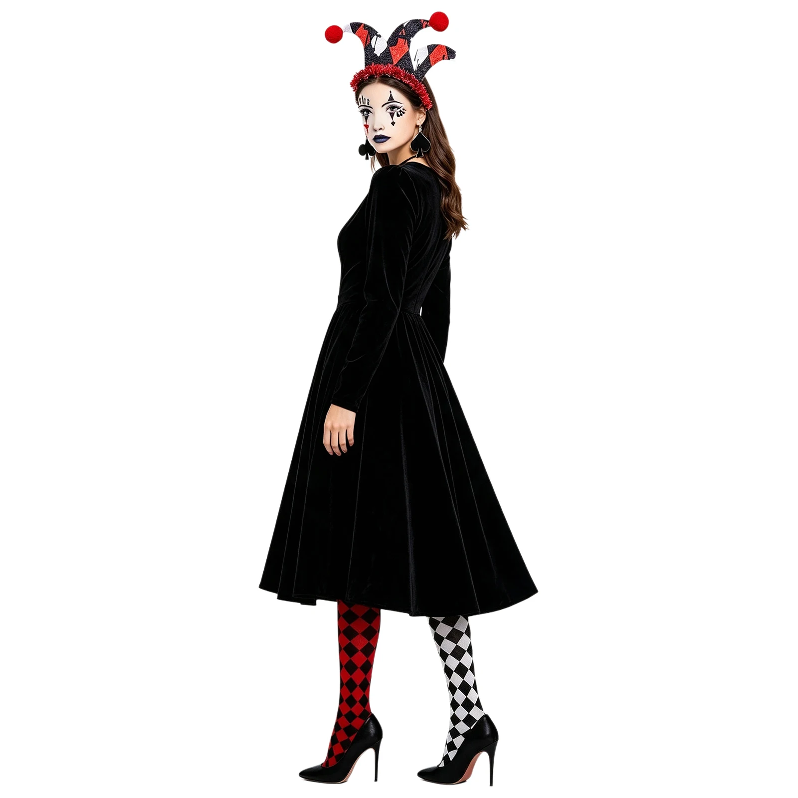 Women Clown Costume Props Accessories Set Color-blocked Stockings Hair Hoop Earrings And Tattoo Sticker for Halloween Cosplay 4