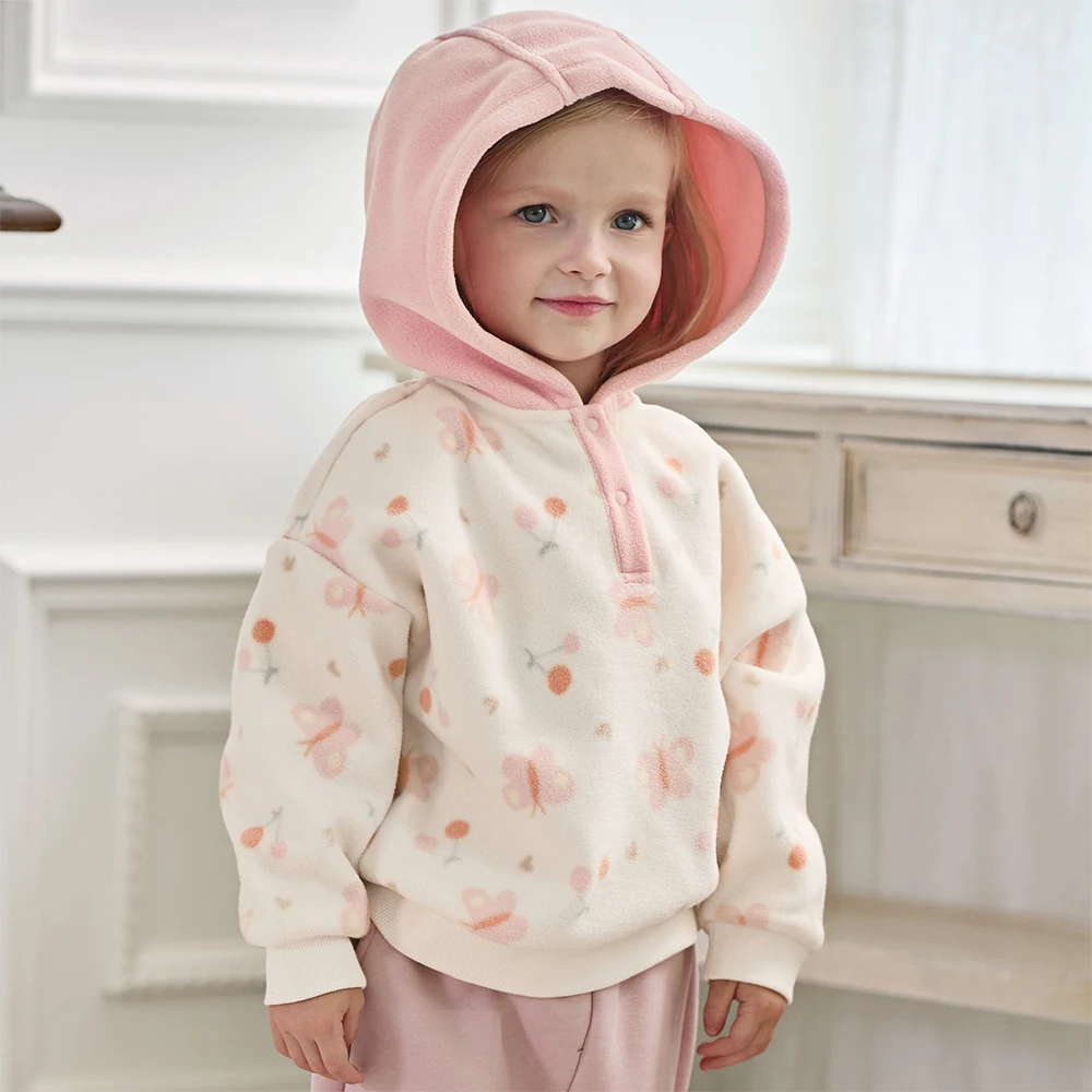 Dave Bella Girls Pullover Autumn Winter Butterfly Print Baby Plush Warm Sweatshirt Kid Sportswear Children Cute Hoodie DB4254781