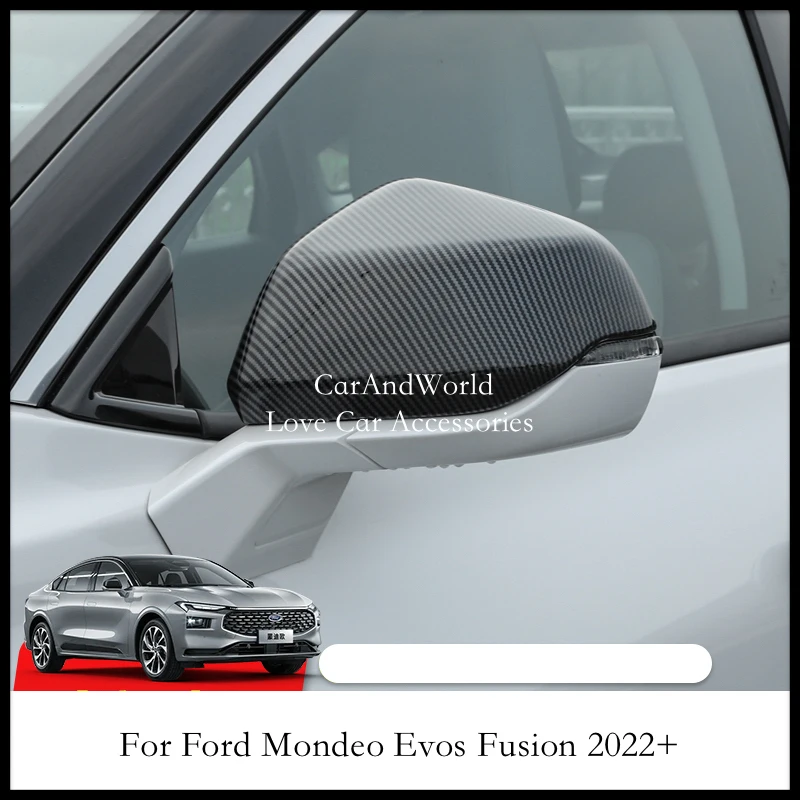 Car Door Rear View Mirror Frame Protector Rain Eyebrows Cover Trims ABS Carbon Accessories For Ford Mondeo Fusion Evos 2022-2025