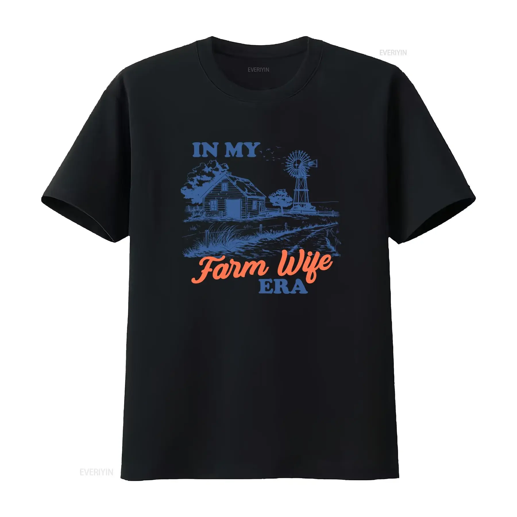 Vintage Farm Wife Era Country Barn Windmill Print Casual T Shirt vintage Washed Slightly Breathable streetwear Versatile Unisex