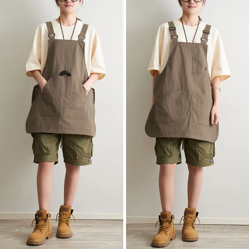 

New Printing Convenience Store Waiter Overalls Women's Japanese Grocery Store Washed Cotton Vest Skirt