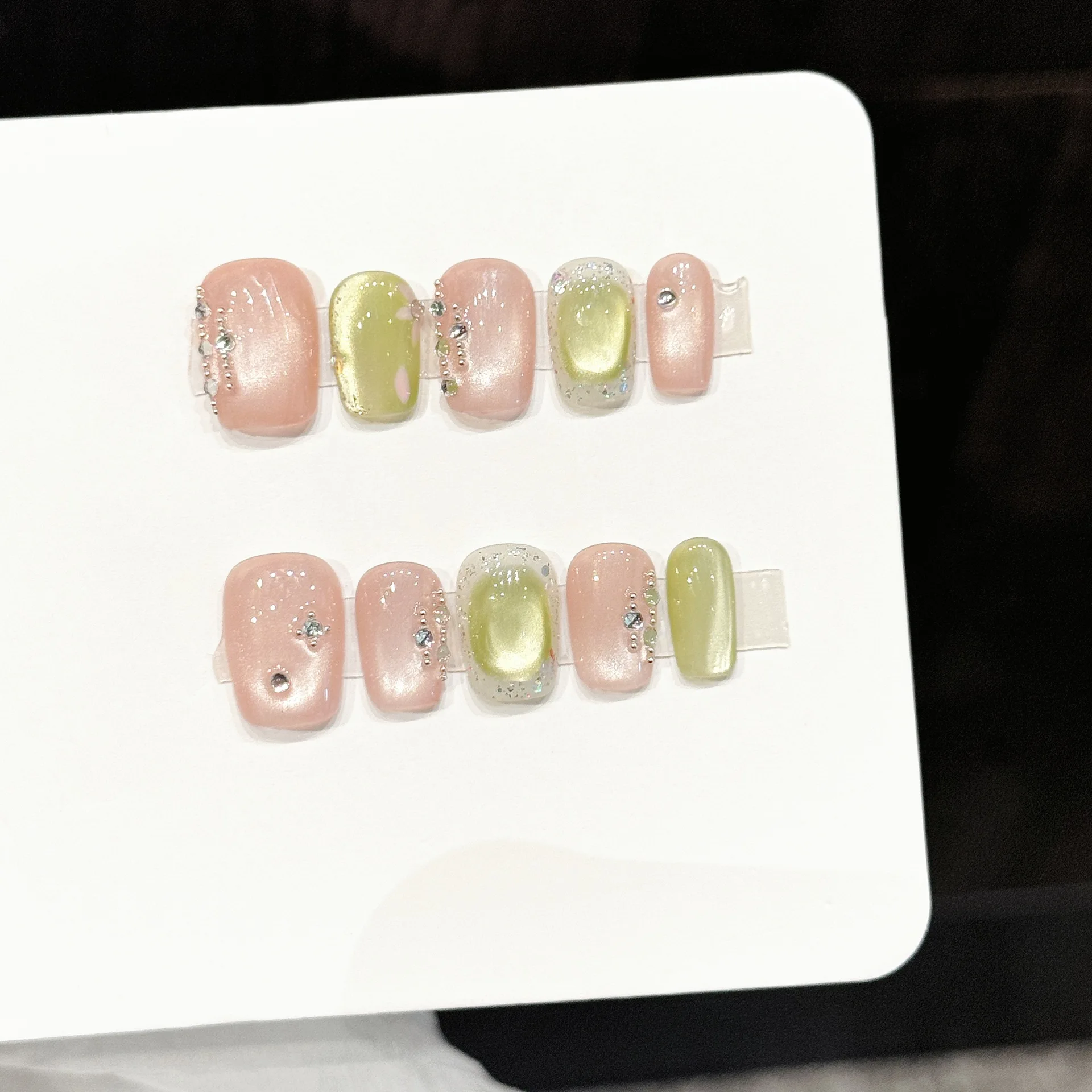 

10PCS Coffin Handmade Press On Nails,Fresh And Simple Style,Suitable For Festivals Parties And Daily Wear.