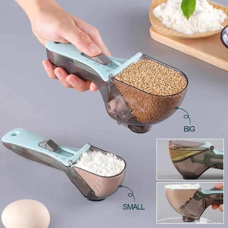 Portable Adjustable Kitchen Measuring Spoons Plastic Measuring Scoops Cups With Scale For Baking Cooking Measuring Food Coffee