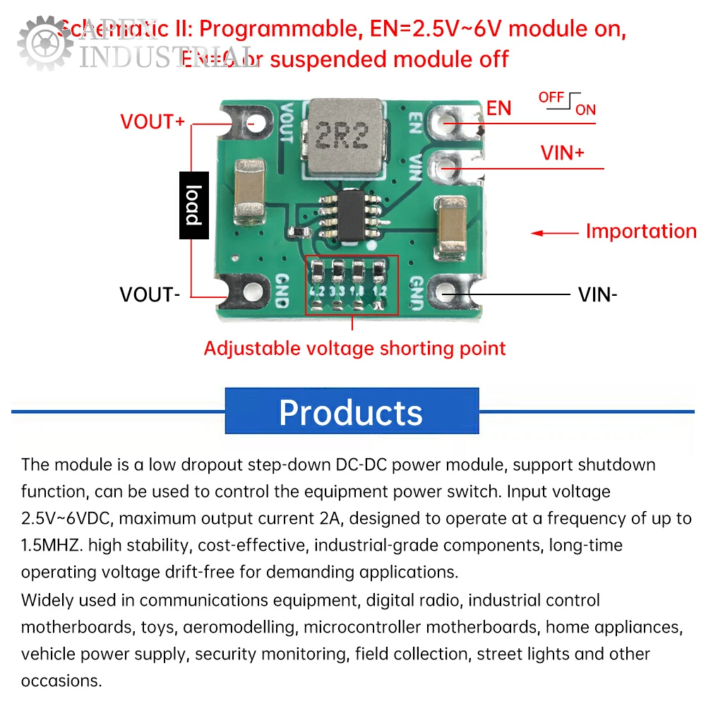 DC-DC Step-Down Power Module DC 2.5-6V to 1.2V/1.8V/3.3V/4.2V 2A Add Adjustable Voltage Shorting Point Conversion Efficiency 95%