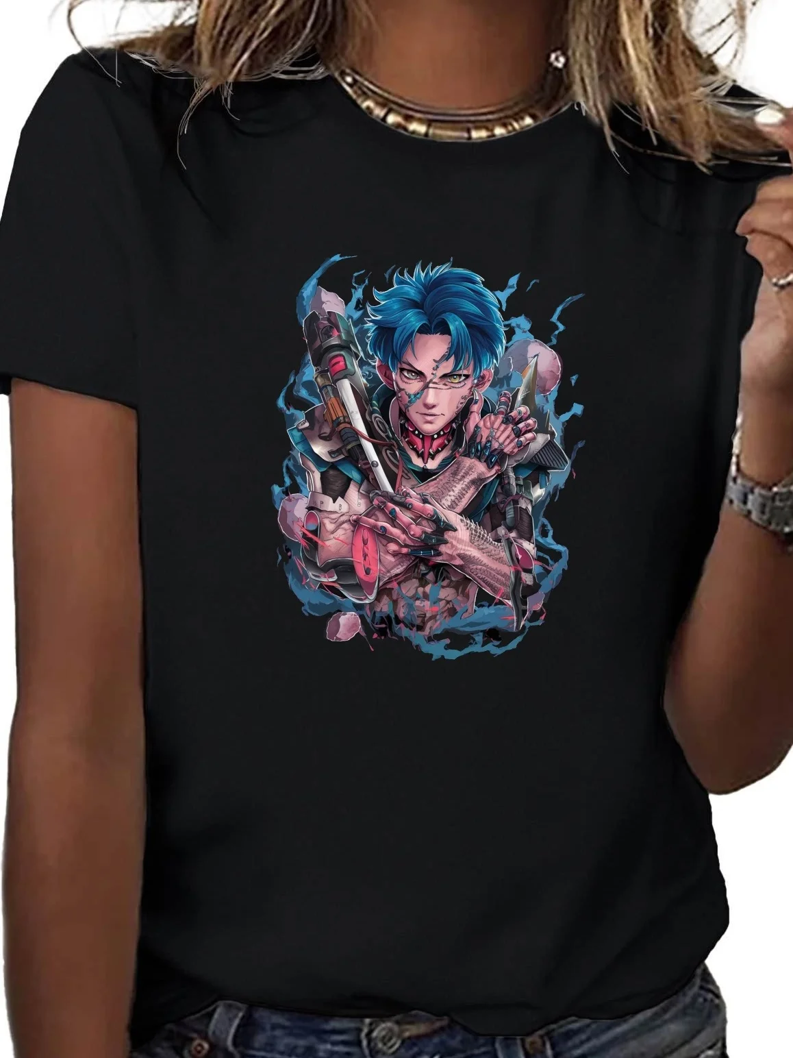 

anime samurai tattoo style pure cotton women's T-shirt comfort fit