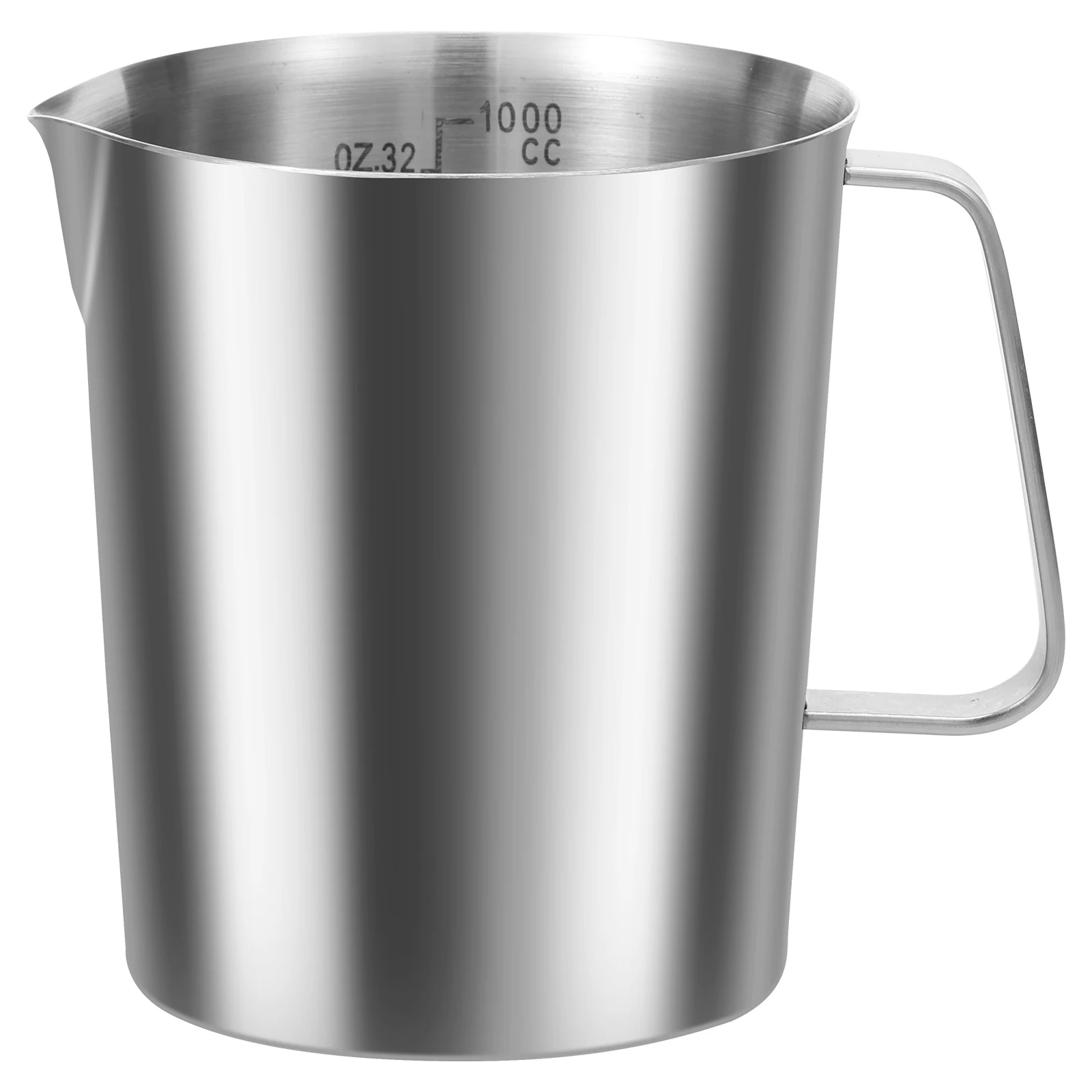 500/1000ML Stainless Steel Milk Frothing Jug With Handle Rust Proof Large Mouth Metal Graduated Beaker With Clear Marking