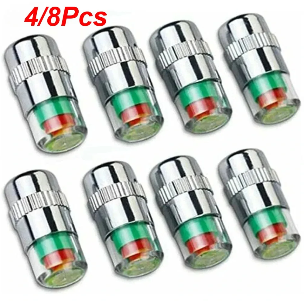 4/8Pcs Motorcycle Car Tire Pressure Monitor Valve Cap Sensor Indicator Eye Alert Auto Tire Pressure Inspection Tool Tire Valve
