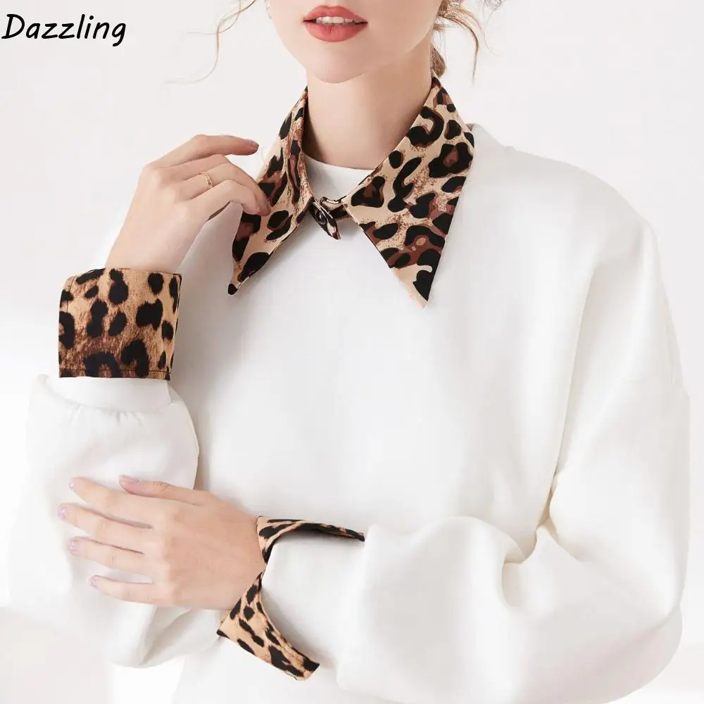 

Detachable Leopard Print Shirt Fake Collar Comfortable Commute Fake Hand Sleeves Decorative Easy To Wear False Wrist Cuffs