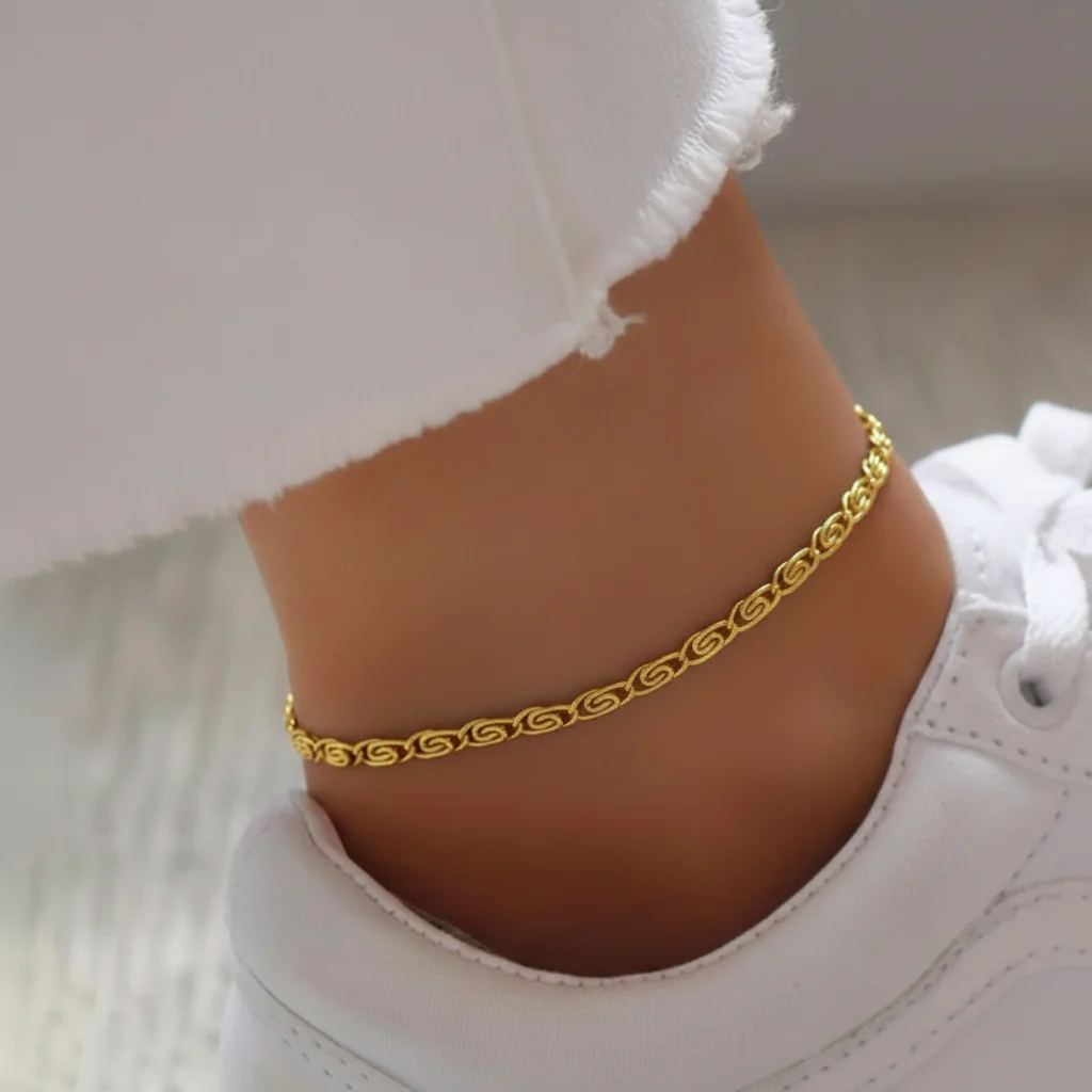 18K Gold Plated Anklet Paper Clip Charms Stainless Steel Ankle Jewelry 23-28cm High Polished 9-11