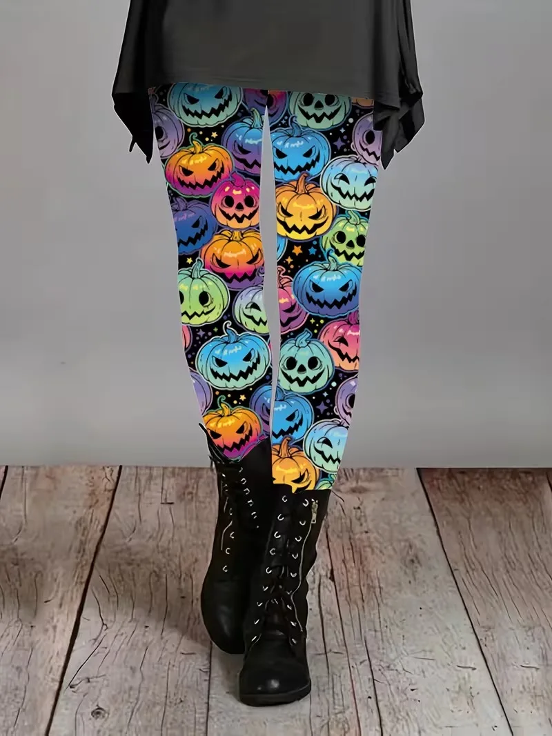 Halloween Pumpkin Printed Women's Pants Leggings Cozy Leggings Casual Length Elastic Waist Stretchy Vacation Street Daily Wear
