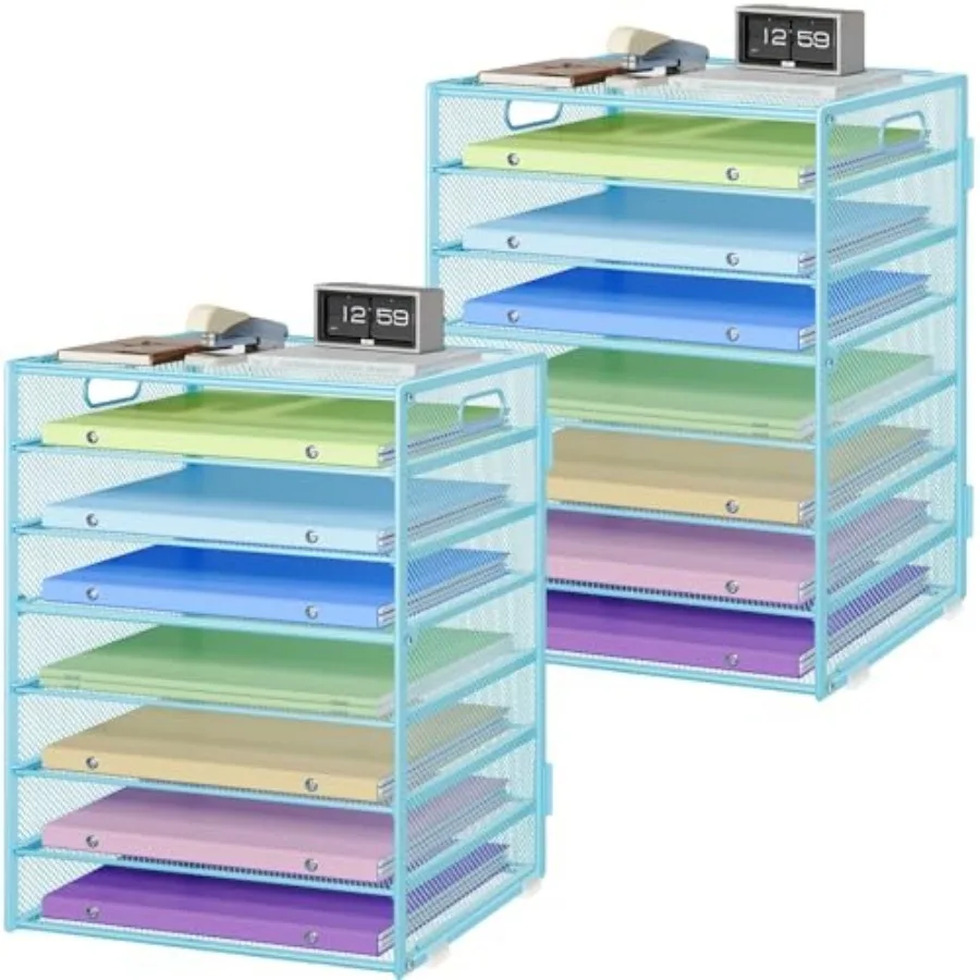 

2 Pack 8 Tier Paper Organizer with Handle, Metal Mesh Desk File Organizer, Large Capacity Desk Organizers Paper Letter Tray Des