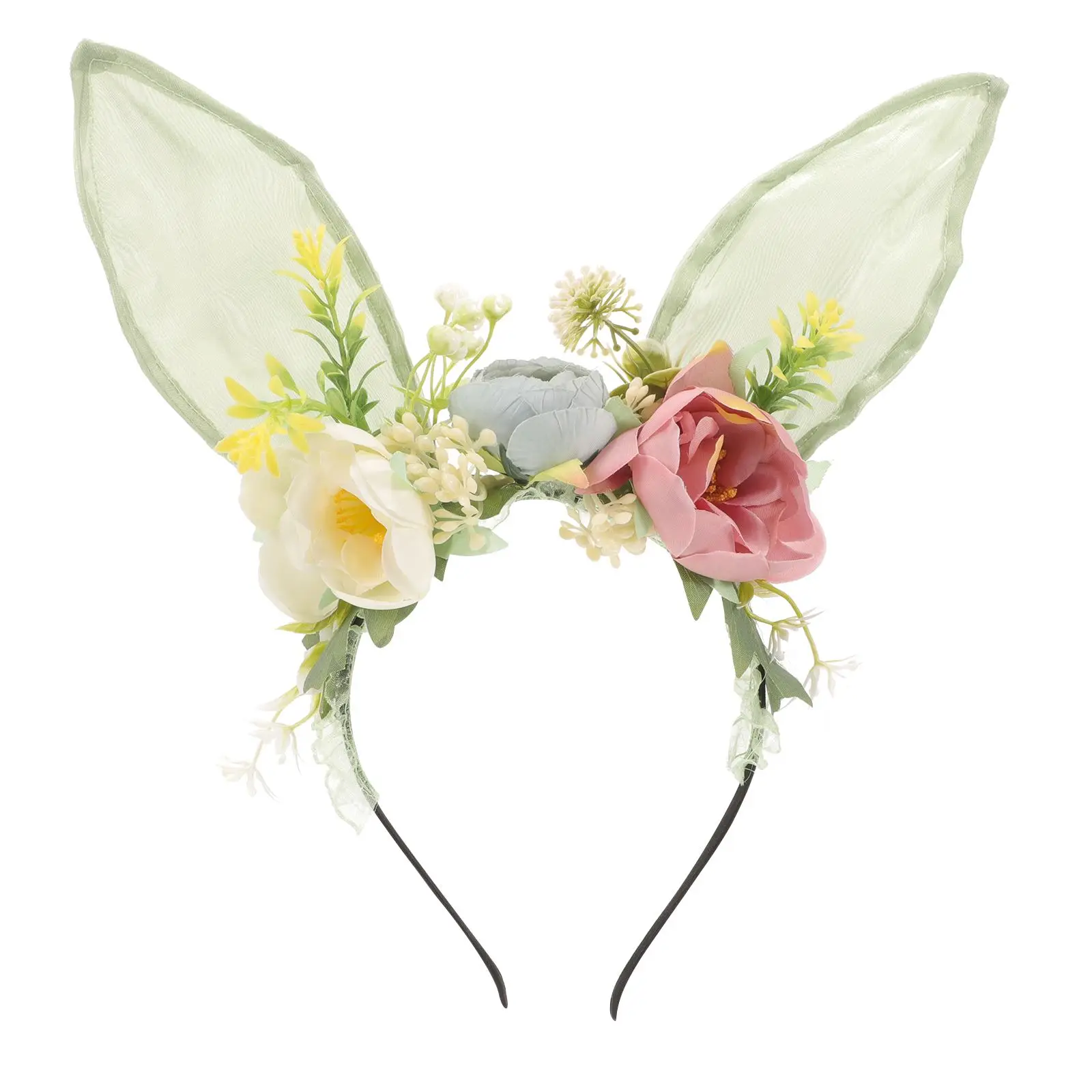 Orelha de coelho bandana doce crianças flor artificial hairhoop foto prop bebê headwear festa cosplay bandana coelho acessórios