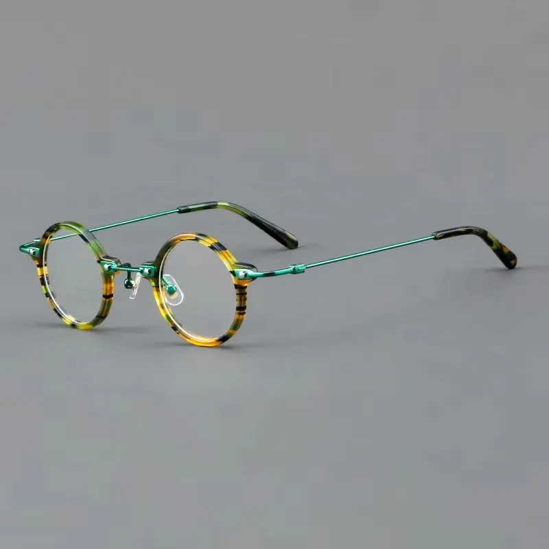 

2025 New Retro Optical Fashion Metal Legs Can Be Paired Myopia Hyperopia Anti Blue Light Eyeglasses Round Acetate Glasses Frame