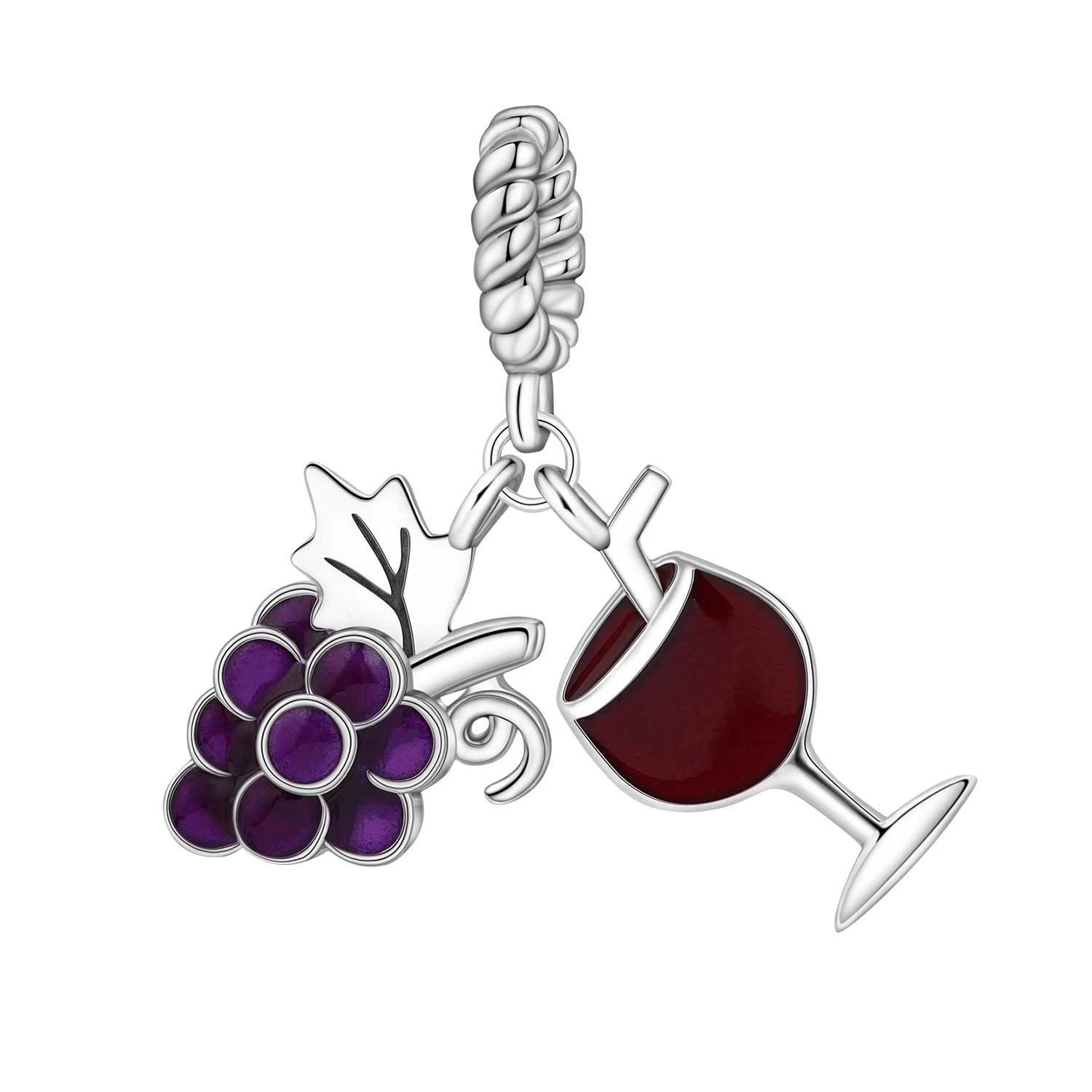 Hot 925 Sterling Silver Purple Wine Glass Pendants Bracelet Charms Fit Women Jewelry Party Beads DIY Exquisite Gifts Accessories