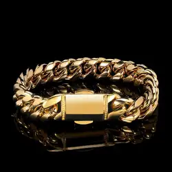 12mm Hip Hop Plated Fashion Stainless Steel  Luxury Cuban Jewelry Bracelets For Men Bling Clasp Pvd Waterproof Jewelry