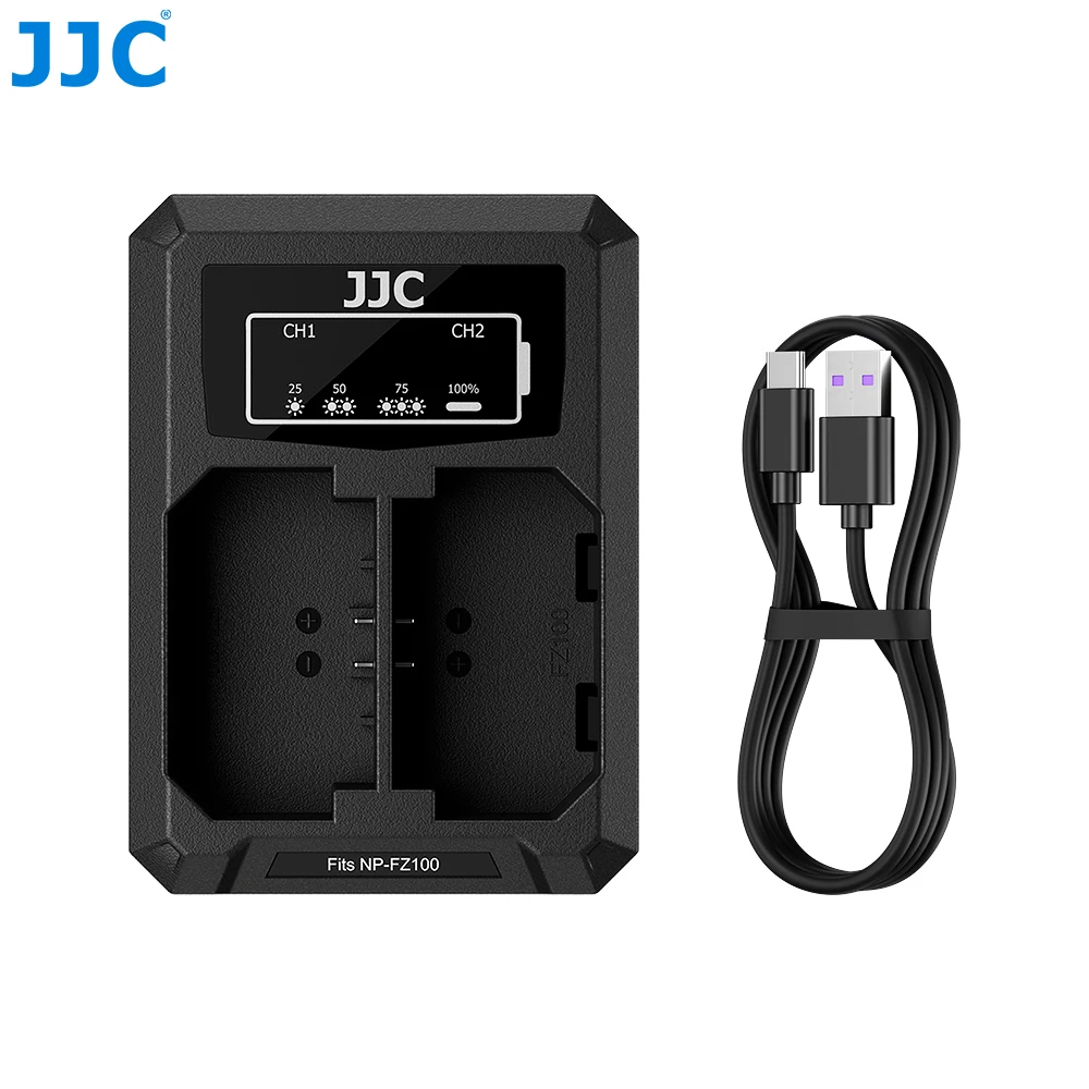 JJC USB نوع C شاحن بطارية الكاميرا المزدوجة لسوني NP-FZ100 سوني A7 III A7 IV A6700 FX3 FX30 ZV-E1 ZV-E10 II شاحن بطارية