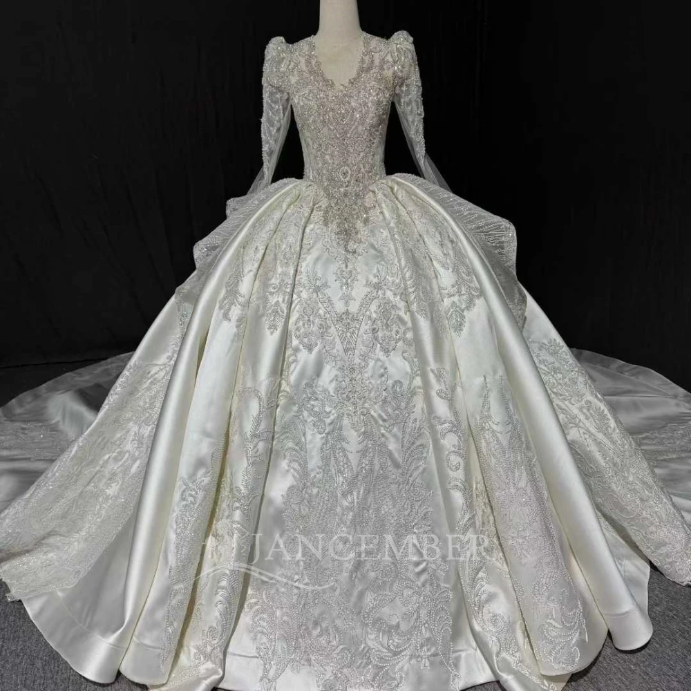 

Идеальное блестящее бальное платье с блестками и бисером, V-образным вырезом, свадебные платья с открытой спиной и шлейфом, свадебное платье robe de mariée