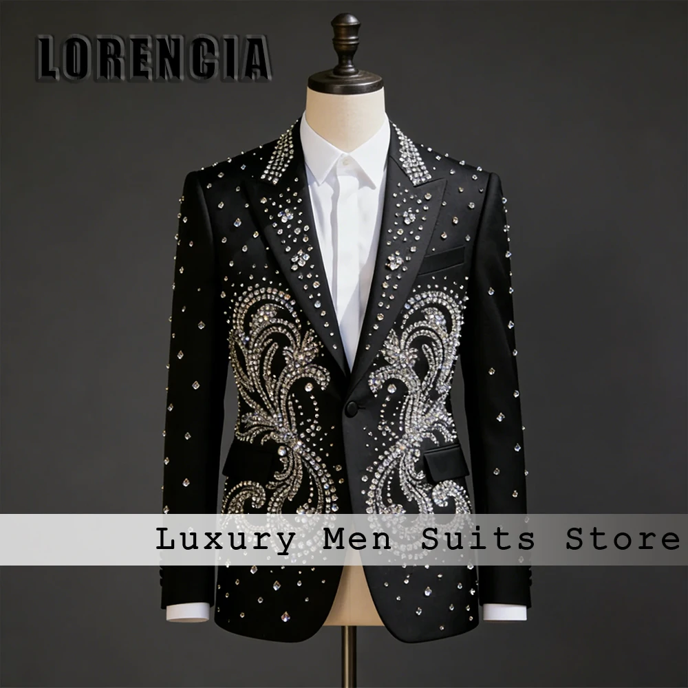 

Luxury Diamond Suits for Male 2 Pieces Single Breasted Tuxedos Wedding Party Outfits Customized Blazer Pants trajes para hombre