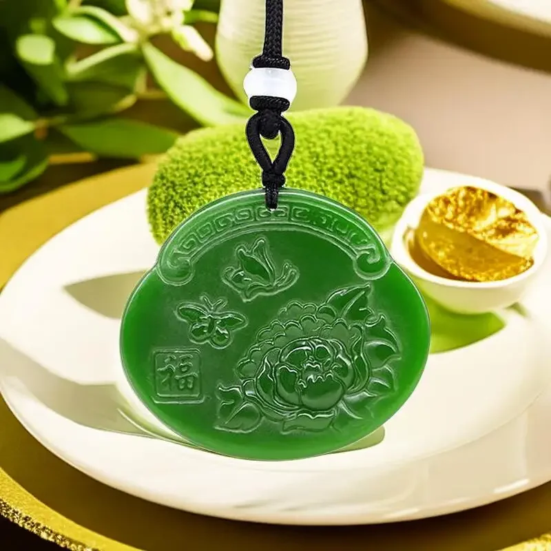 

Jade Flower Pendant Green Natural Pendants Stone Talismans Charms Men Amulets Necklace Gift Jewelry Gemstones Rose