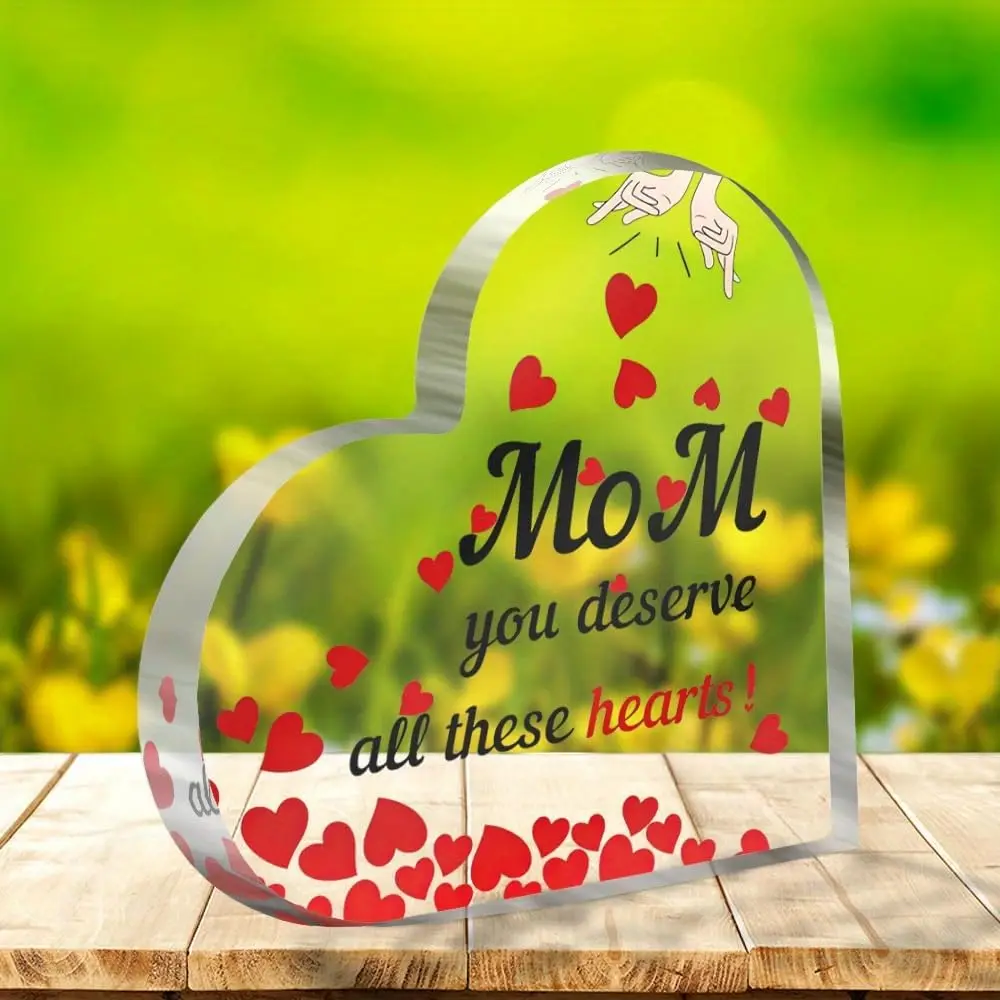 Mom You Deserve All These Hearts Heart‑Shaped Acrylic Plaque Sign Language Hand Desktop Decor