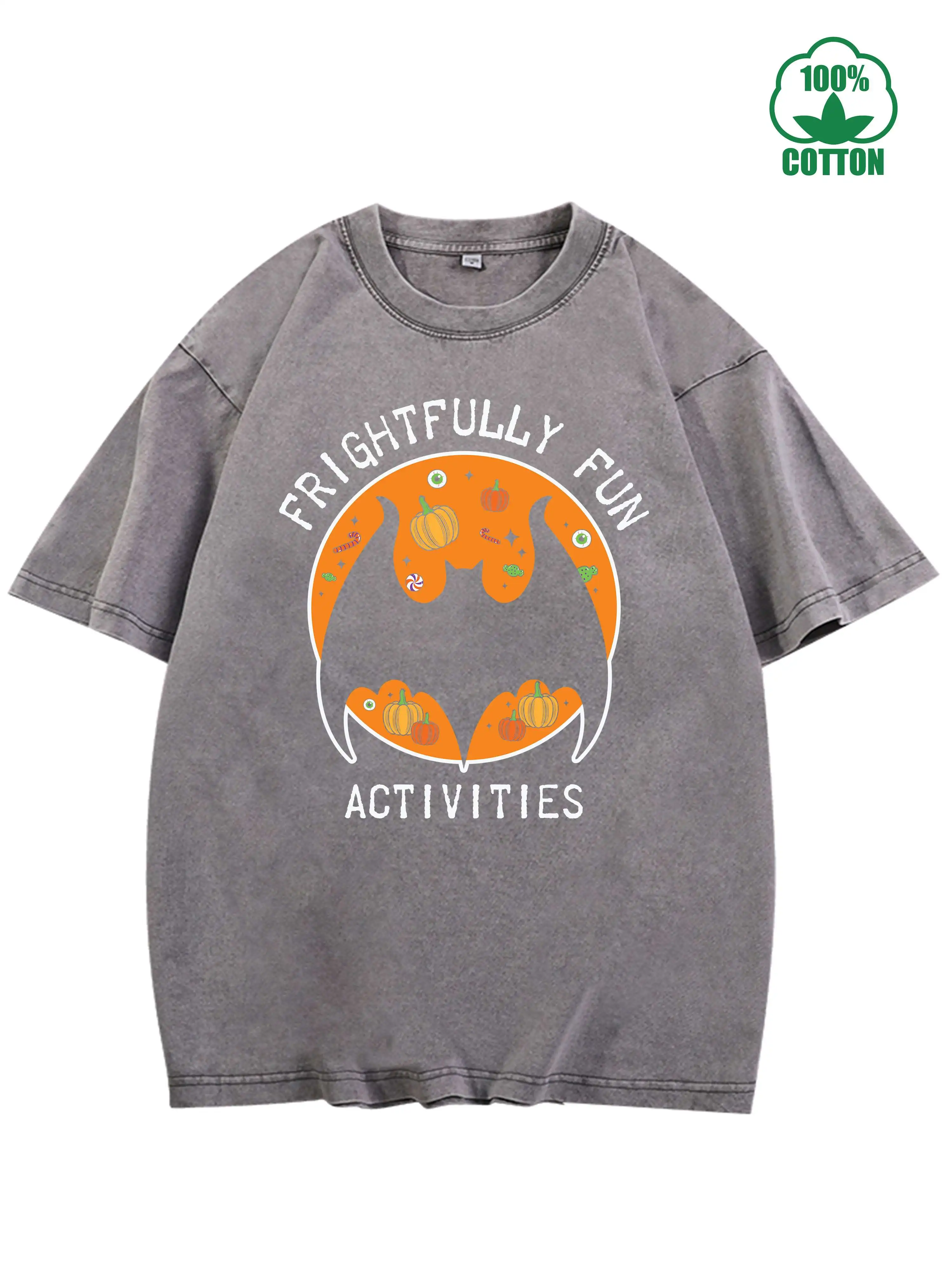 تي شيرت الهالوين المرح المخيف 100% قطن عتيق مغسول 230 جرام ملابس خروج مريحة كبيرة الحجم