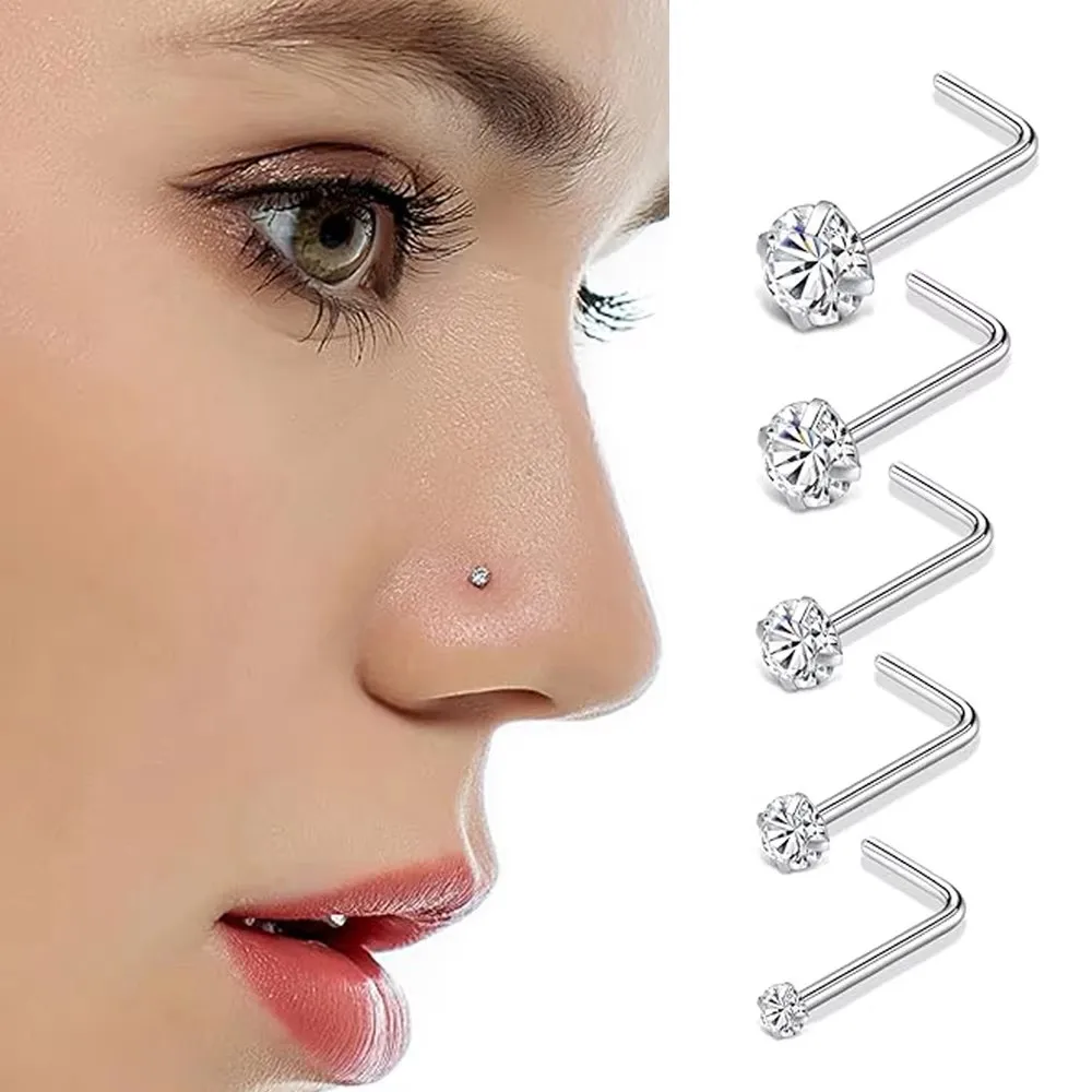 5pcs/lot S-Shaped Nose Nostril Piercings Set 1.5/2/2.5/3/3.5mm Crystals Ear Studs Labret Rings for Women Men Stainless Nose Stud