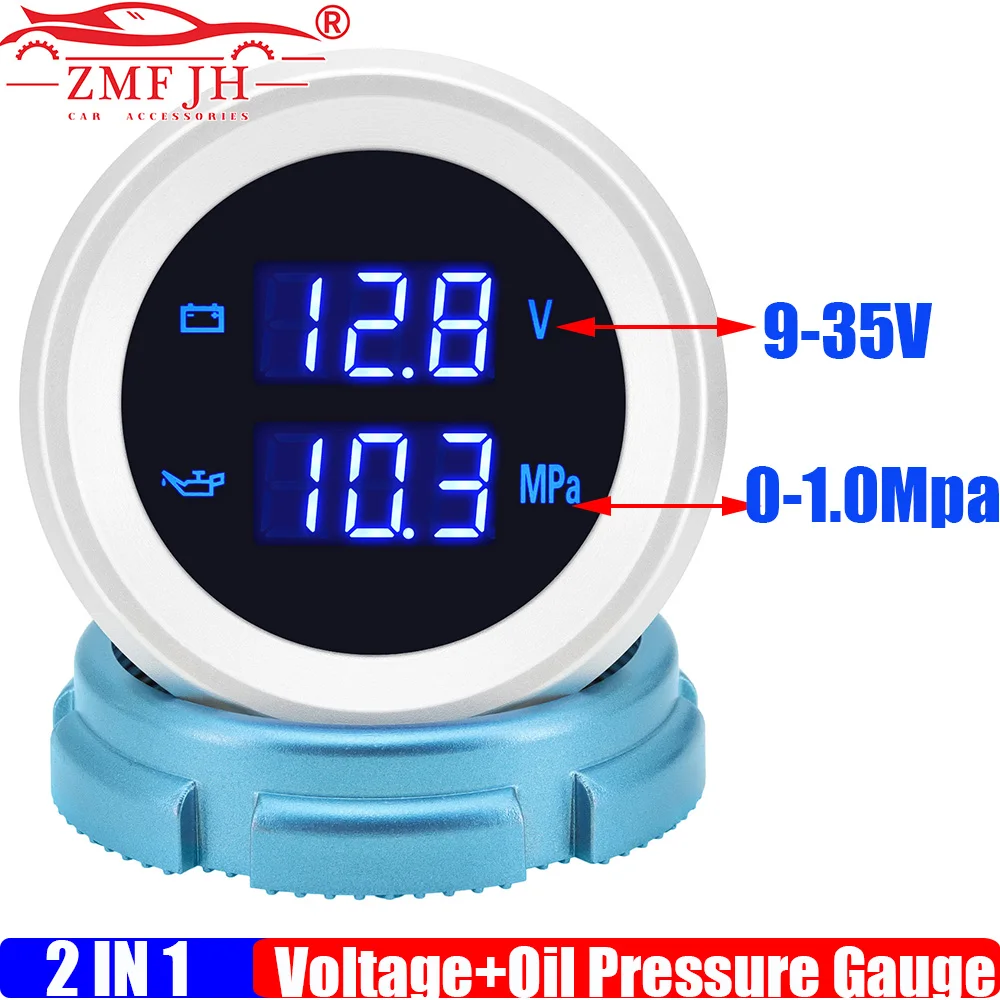 

ZMFJH Digital 2IN1 Voltage+Oil Pressure Gauge with Sensor 10mm Blue LED Light Voltmeter MultiMeter for Universal Car 12V24V DC