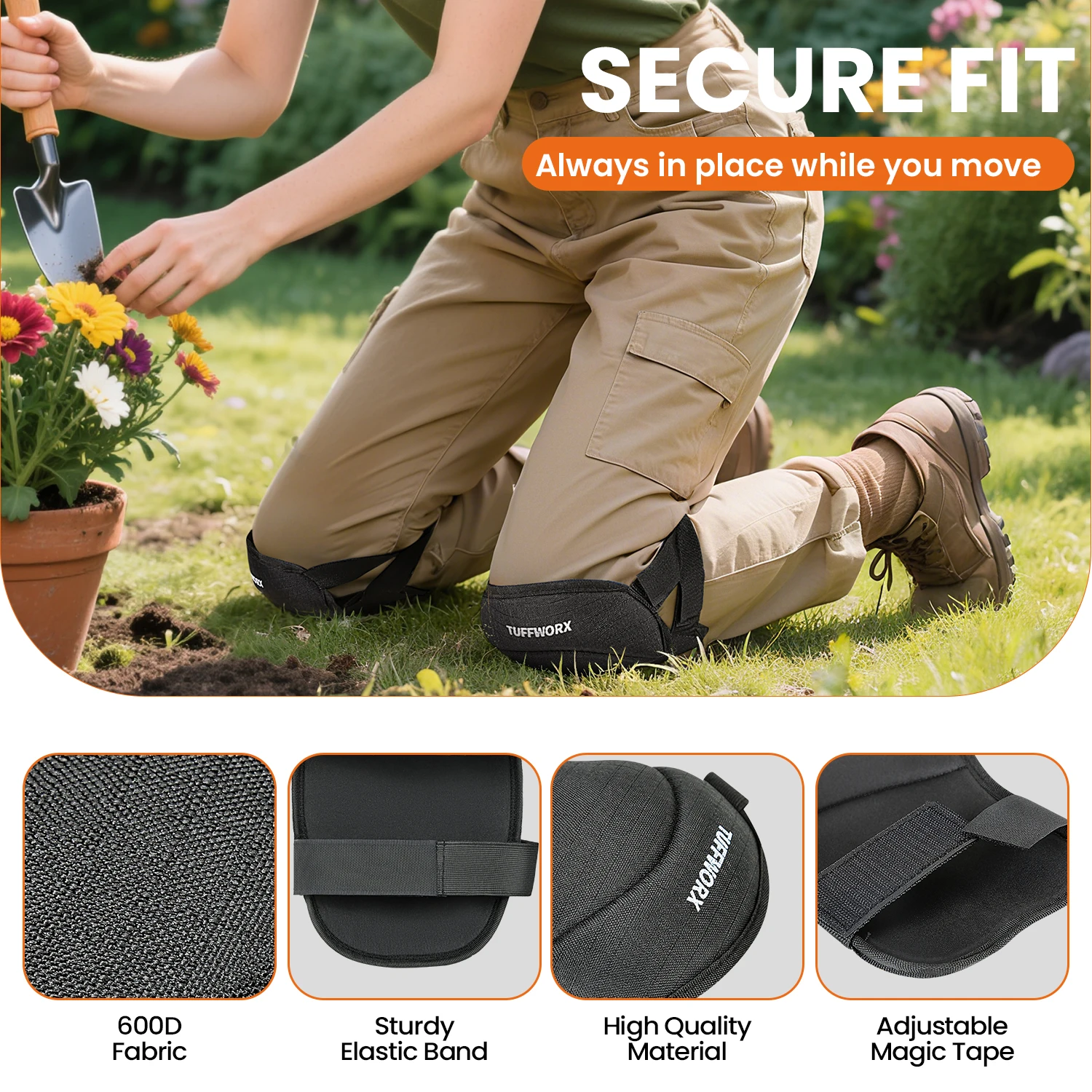 Genouillères, sangles solides, genouillères de sol, genouillères pour le jardinage et genouillères souples, avec sangles réglables