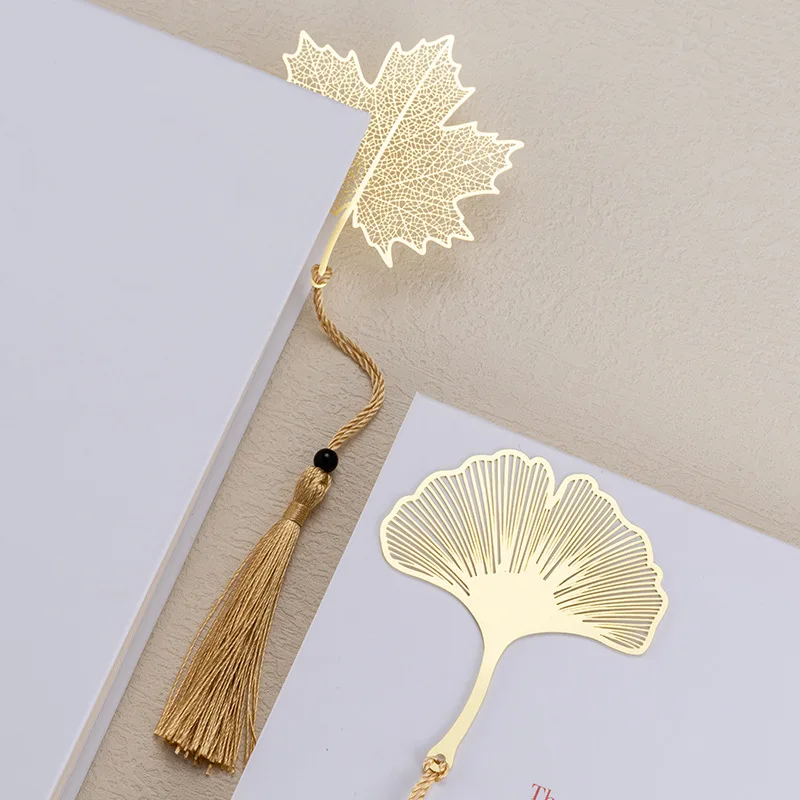 set-di-30-segnalibri-in-metallo-ottone-con-motivi-ginkgo-e-acero-accessori-per-la-lettura-regalo-cancelleria-confezione-all'ingrosso