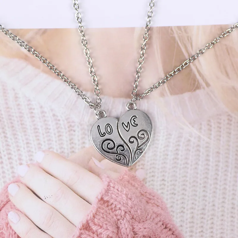 2pcs LOVE Heart Shaped Necklace for Men Women Fashion Pendant Chain Jewelry Trendy Accessories Valentine's Day Gift 2025