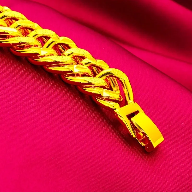 Popular 9999 pure 24K real gold jewelry boss bracelet 8mm buckle classic men and women couple luxury gold bracelet