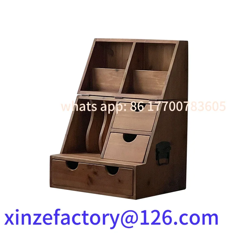 

Customizable Retro desktop display cabinet sorting storage box solid wood multi-layer drawer type medieval table rack