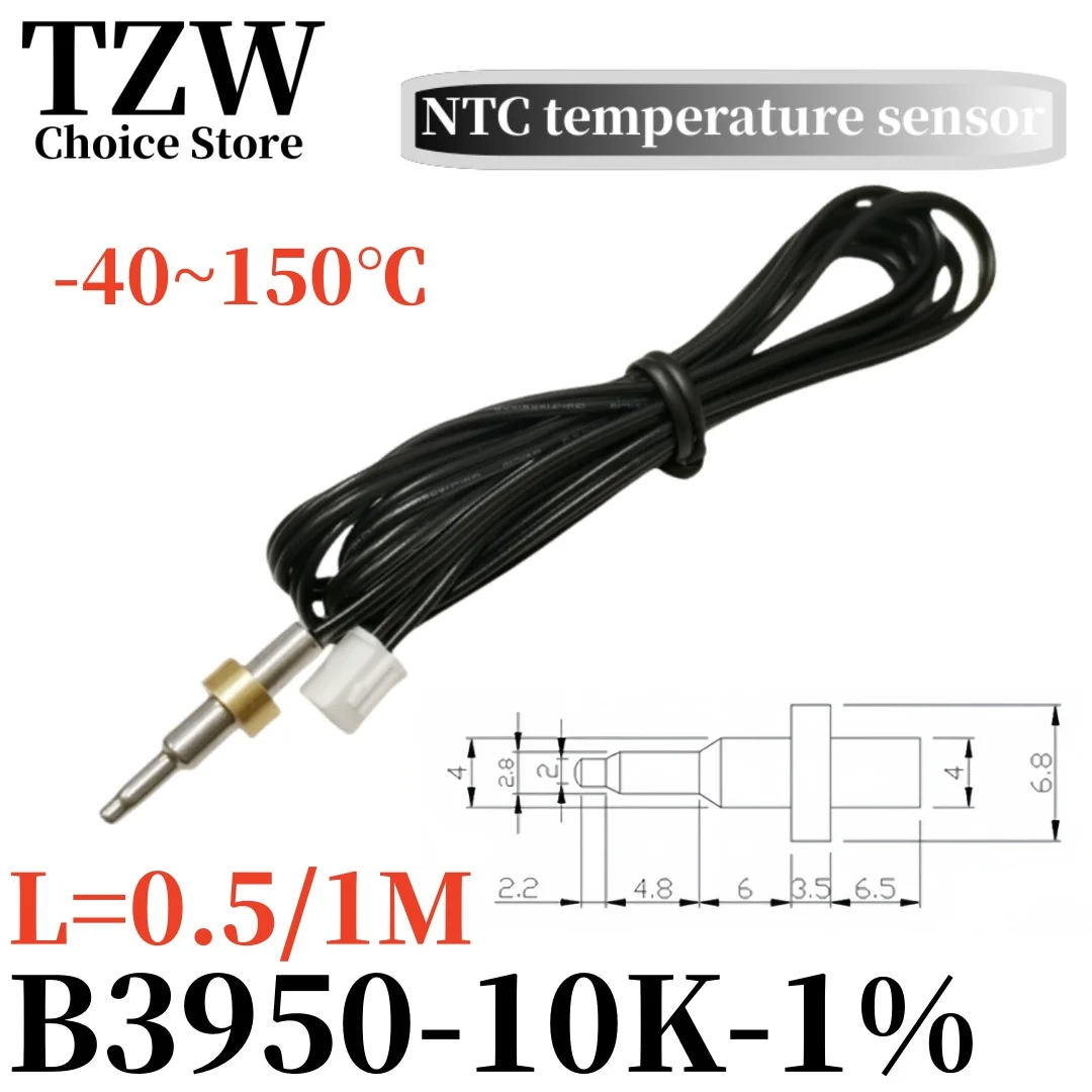 TZW 1 szt. Okrągła główka sonda wodoodporna NTC czujnik temperatury termistora 10K o wartości miedziana podkładka B 3950 50CM 1M