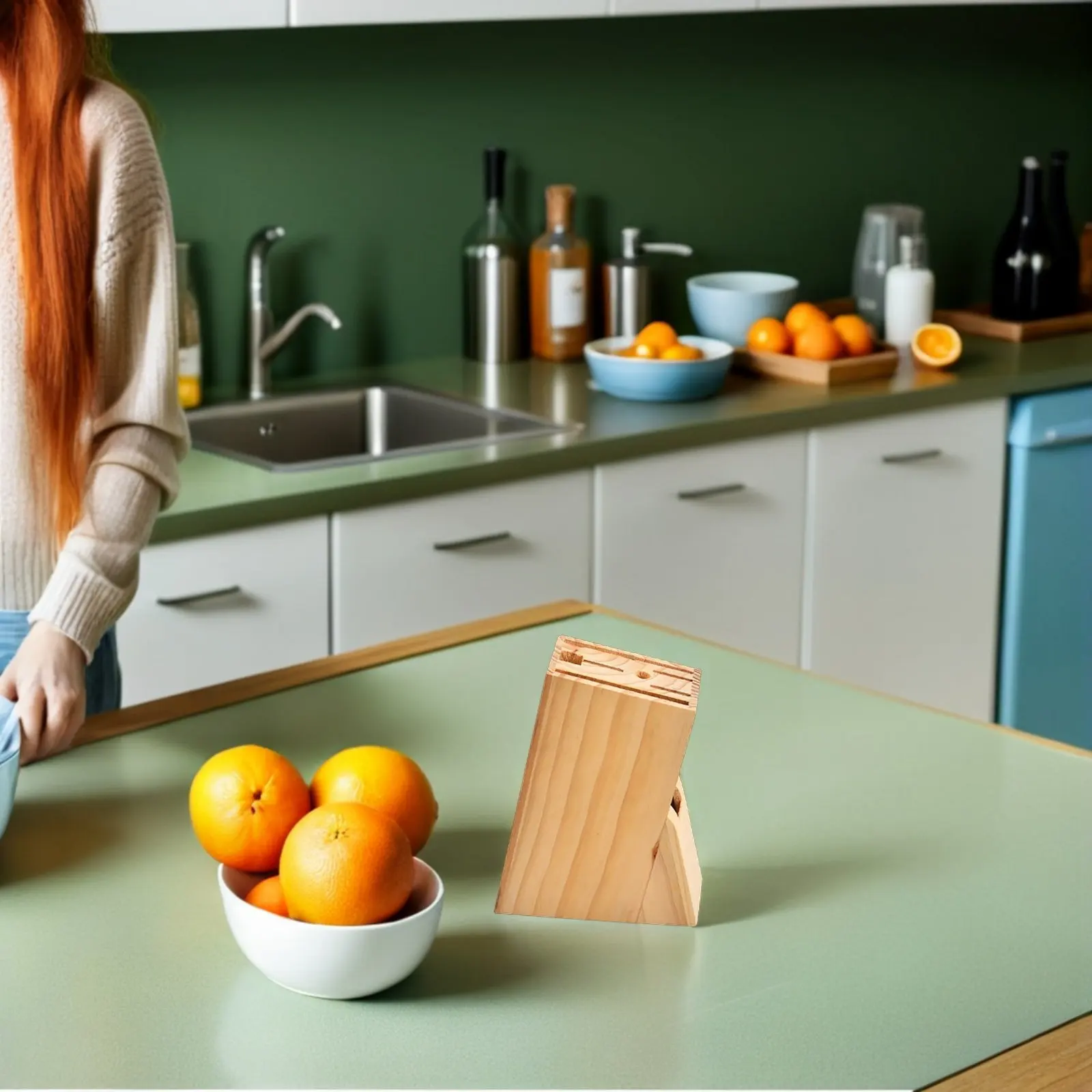 Elegant Wooden Cutter Storage Rack for Kitchen Countertop Knife Scissor Organizer Natural Grain Wood Cutter Holder Kitchen