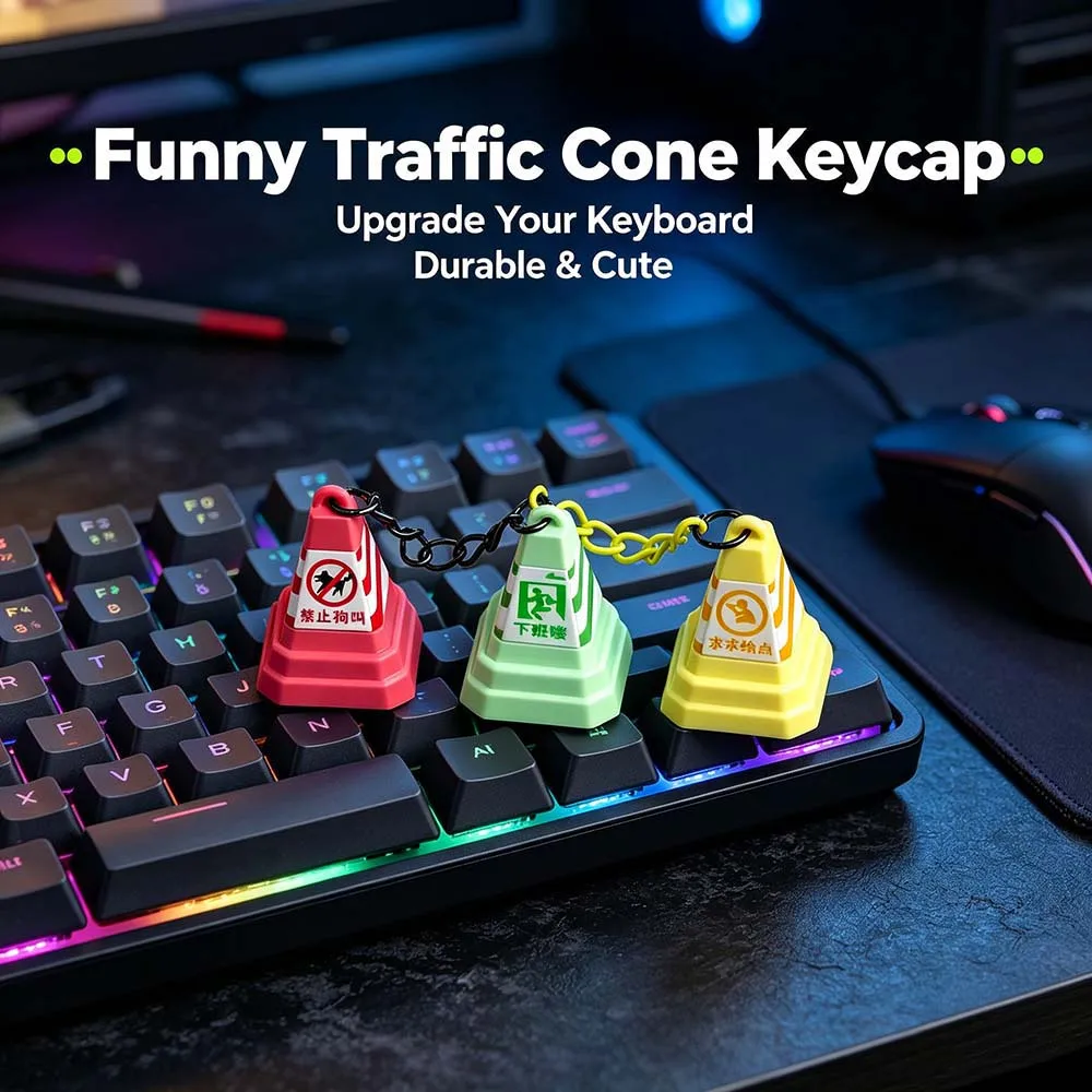 Traffic Cone Themed Artist Keycap Set, Custom Resin Keycaps for Mechanical Keyboard, Kawaii Desktop Decor Stress Relief Gift