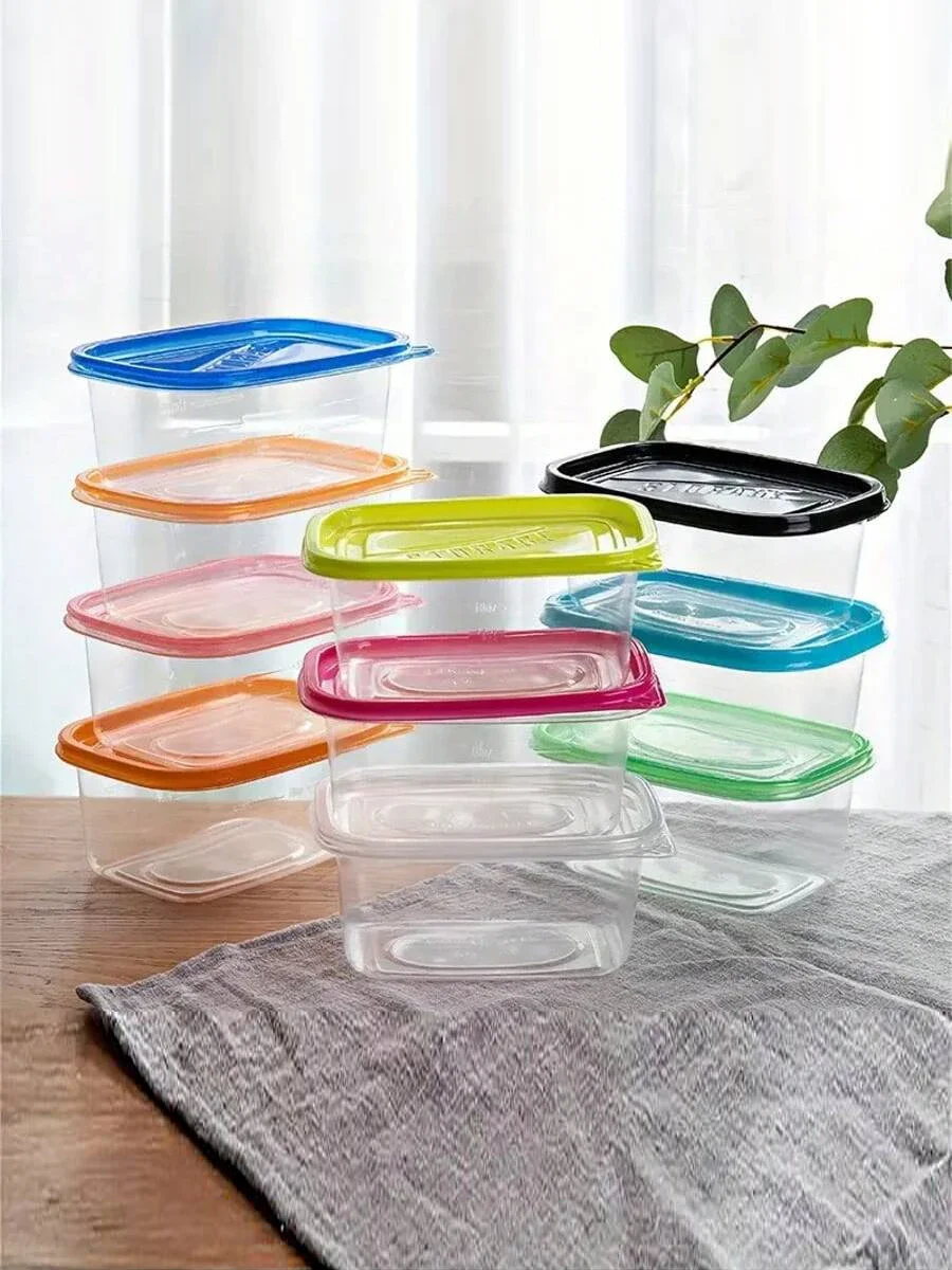 Transparent Rectangular Food Storage Containers Stackable & Reusable with Lids - Safe for Microwave Refrigerator & Freezer