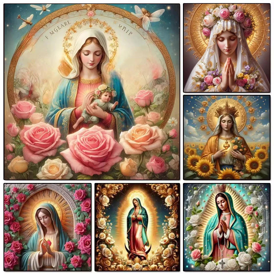 Diamant peinture Art religieux Madonna Portrait Rose bricolage diamant broderie strass point de croix mosaïque 2026 décoration de la maison