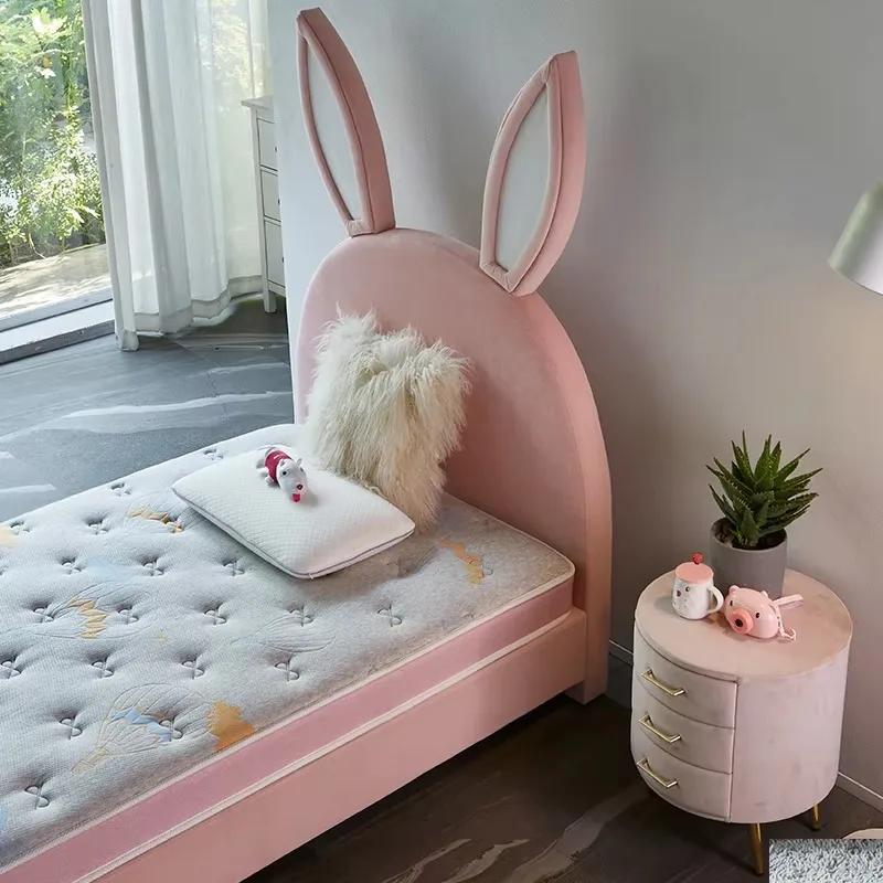 Lit simple pour enfants, chambre à coucher confortable, couleur rose, motif lapin, pour fille