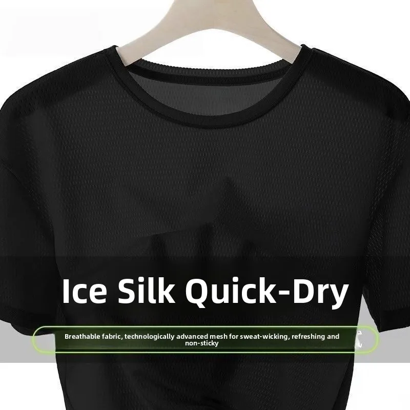 

Дышащая футболка Qui Dry Ice Silk ort Sve, мужская повседневная свободная спортивная тонкая подставка из полиэфирного волокна, круглая...