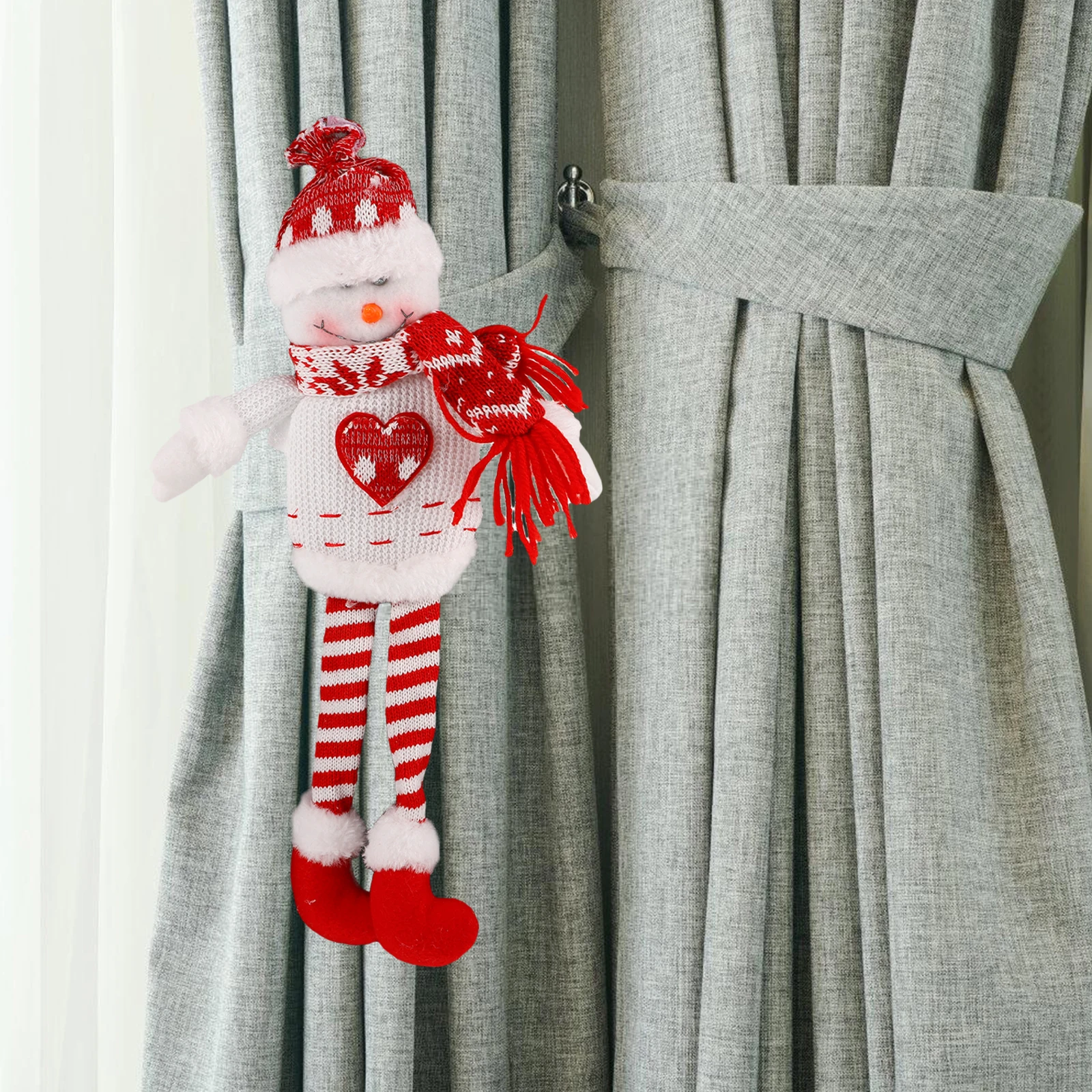 

Festive Christmas Curtain Buckle Snowman Decoration Knitted Tieback Holdback Fastener Holiday Window Drapery Xmas Ornaments Home