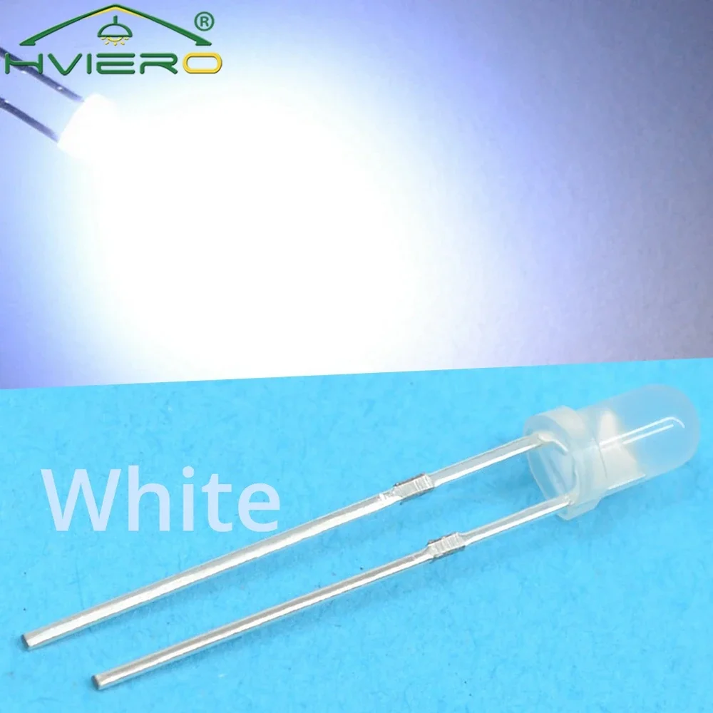 100Pcs Warm-White Red Blue Green Yellow White F3 3mm Round Diffused 2pin DIY Lights Emitting Diodes LED Diode Lamp Bulbs Beads