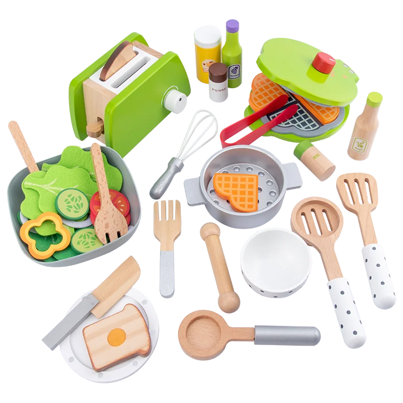 Juguetes de cocina de simulación para niños, Juguetes Educativos de Educación Temprana, ollas y sartenes de simulación de madera, comida, juego de rol para chef