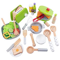 Children's simulation kitchen toys, early education educational toys, wooden simulation pots and pans, food, role-play chef