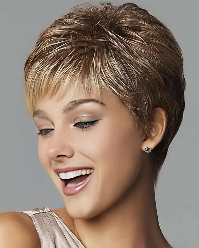 

Короткие парики JOVIAHAIR для белых женщин, синтетические, смешанные коричневые, с челкой, натуральный многослойный парик в стиле пикси для женщин