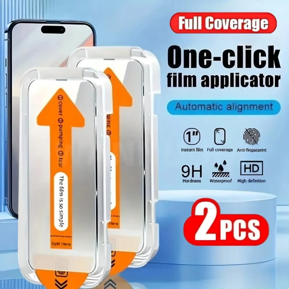 

2Pcs Ultra Clear Tempered Glass For iPhone 17 16 15 14 Pro Max 13 12 Mini 11 16e 6 7 8 Plus XR XSMax One-Click Application Glass