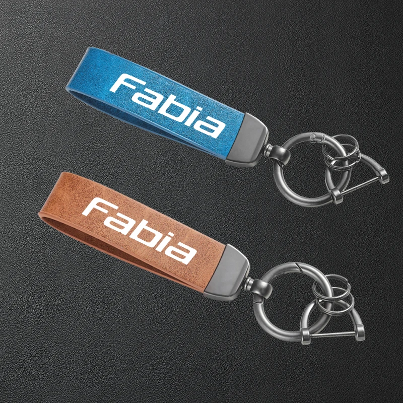 Für Skoda FABIA Auto Hochwertiger Leder-Schlüsselanhänger Metall-Schlüsselring Zubehör
